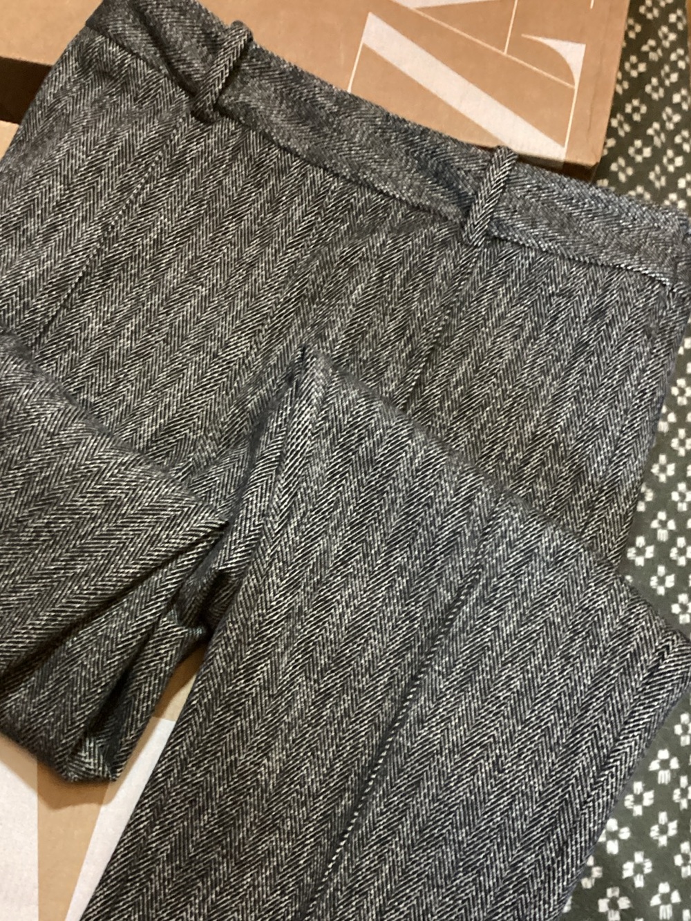 Zara Herringbone Wool-Blend Trousers in Black & White